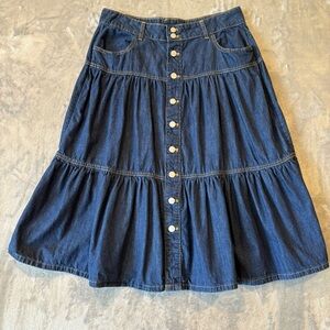 Denim Tiered Contemporary Midi Skirt A-Line Sz 12